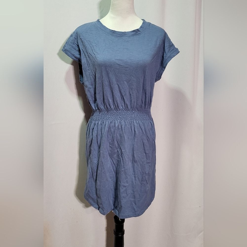 RD Style Women's Coronet Blue River Ruched Mini Short Sleeve Dress Size Medium - Picture 2 of 8